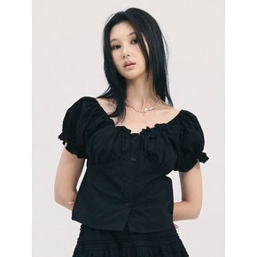 noa shirring blouse-black