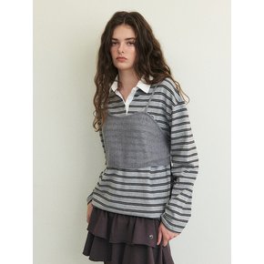 Love Stripe Collared T-Shirt, Grey