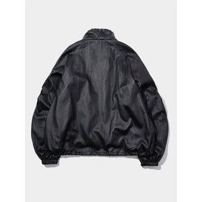 Crinkle Cut Coaching Two Way Pull-Up Leather Windbreaker Blue Jacket Jumper [Black]