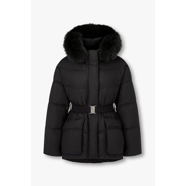 폭스 퍼 후드 벨티드 미디 다운 자켓 7255417117199