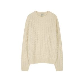 Lamswool Brushed Cable crew neck sweater (ECRU)