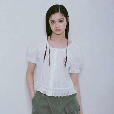 레이브 Lace String Blouse in White VW4MB110-01