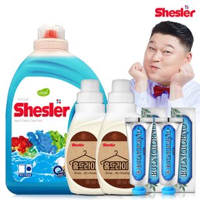 강호동의 쉬슬러 액상 세제 에이프릴 3.05L 1개+홈드라이전용 650ml 2개+치석케어 치약 100g 2개.