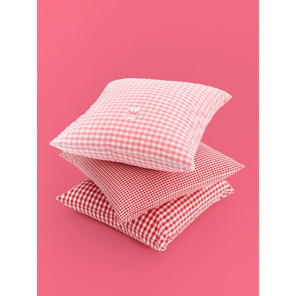 심플 깅엄 쿠션 커버 - 레드 (3 Colors)