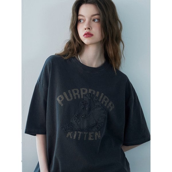 키튼 패치 피그먼트 반팔티 스모크블랙