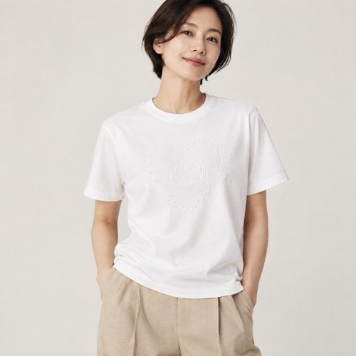 가니 T4033 151 하트 라인스톤 로고 여성 반팔티