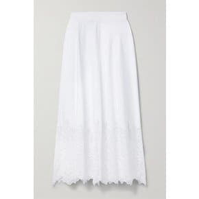 Krystal Crochet-trimmed Cotton-poplin Midi Skirt 화이트
