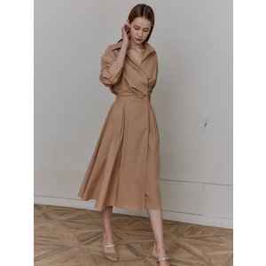 HACIE SHIRT COLLAR FLARED LONG DRESS [BEIGE][BLACK]