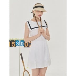 PIQUE SAILOR SLEEVELESS DRESS W/INNER PANTS_White