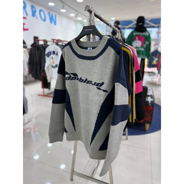 [여주점] 남여공용니트,레이싱 배색니트 그레이 JFZZ51905