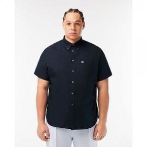 4655955 Lacoste Regular Fit Short Sleeved Oxford Shirt - Navy Blue