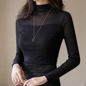 로젤라 시스루 레이어드 스판 반목 폴라 티셔츠