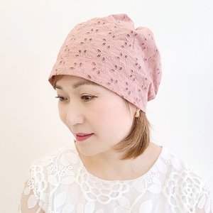 제이제이나인 봄 여름 미니플라워펀칭 면 비니 두건 중년 여자 모자