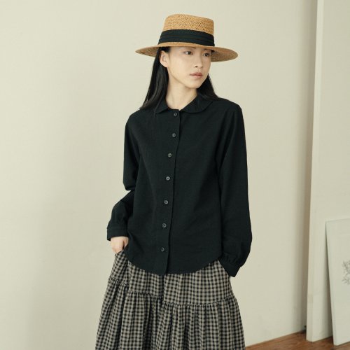 텍스처드 라운드 셔츠 블랙 732603BK