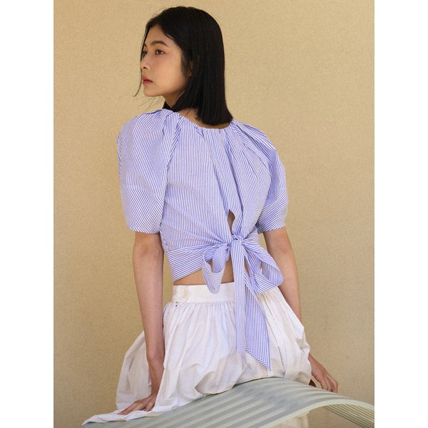 Dakota Ribbon-tie Blouse [Stripe Blue]
