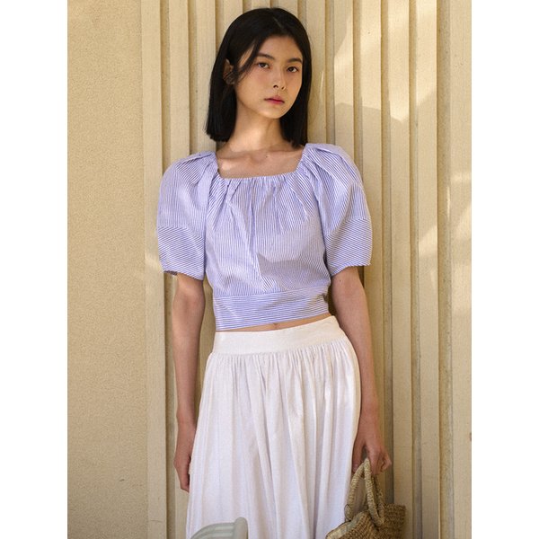 Dakota Ribbon-tie Blouse [Stripe Blue]