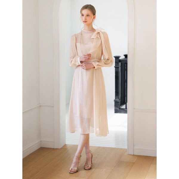 리본 타이 플레어 드레이프 밴딩 롱 원피스_2color