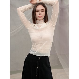 쏘리투머치러브 [강혜정 착용]Cien Shirring Seethrough Turtlenect Top_Ivory