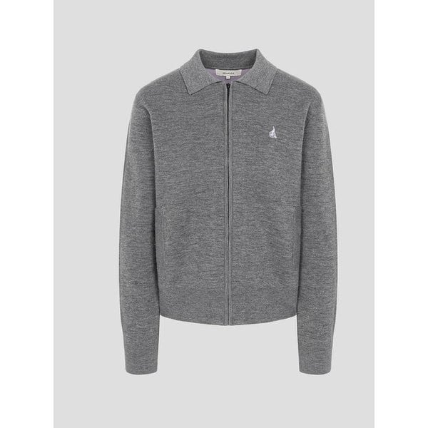 이중지 칼라넥 집업 카디건  그레이 (BF615AC073)