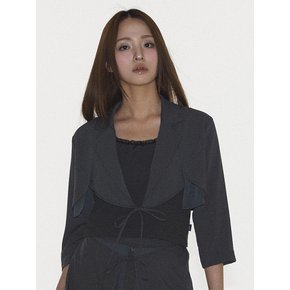 TULIP JACKET IN GREY (슬릿 배색 숏자켓)