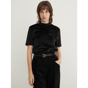 Velvet Mock Neck T Shirts_BLACK