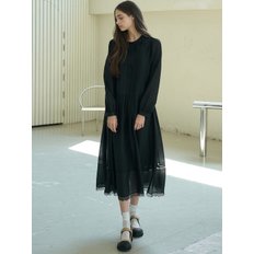 RUFFLE LACE PIN-TUCK DRESS_BLACK