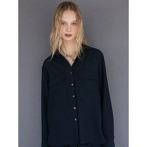 OU616 pocket loosy blouse (deep navy)