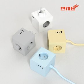큐브 디자인 멀티탭 4000W 고용량 USB C타입 멀티 콘센트 1.8M 여행 캠핑 가정용