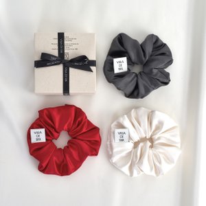 빌라드실크 High density 100% silk scrunchie (3colors) 레드 화이트 차콜 스크런치