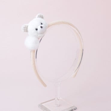 헤어보우 곰돌이 폼폼 헤어밴드 1P_화이트