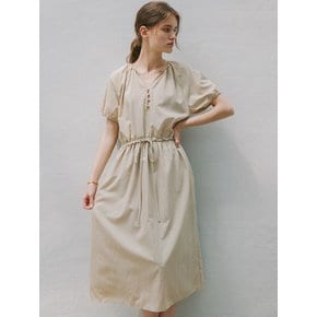 Raglan Gold button Long dress - Beige