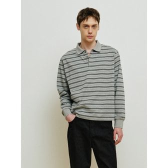 미나브 스트라이프 카라 티셔츠 [그레이]