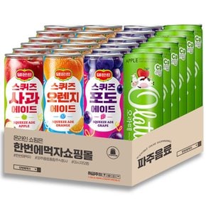 240ml 캔 음료 4종 혼합 각 6캔씩 / 오라떼 애플 + 델몬트 스퀴즈 3종(사과 + 오렌지 + 포도) / 총 24캔