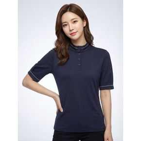 여성 물결 테잎 포인트 하프넥 반팔 티셔츠 AWTHL3361 915_P402094175