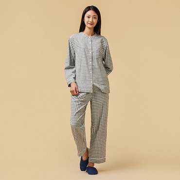 JAJU 여 플란넬 차이나카라 파자마 세트_라이트그레이