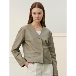 LAMBSKIN V NECK CROP JACKET (GRAY)