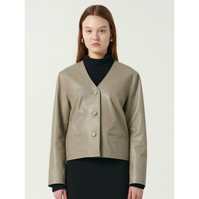 LAMBSKIN V NECK CROP JACKET (GRAY)