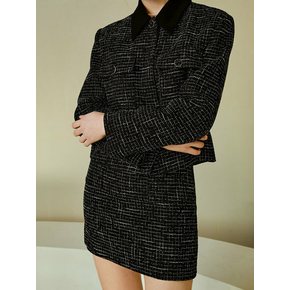 Line pocket tweed mini skirt (black)