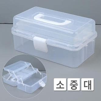 제이큐 휴대용 다용도 투명 멀티 공구함 투명공구함 다용도수납함 3단