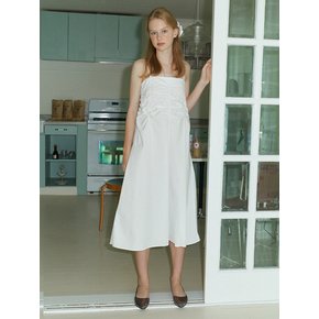 romantic shirring sleeveless dress - white