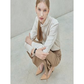 High-neck Satin blouse_Cream Beige