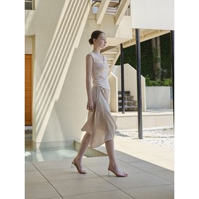 Silk unbalanced wrap skirt (Shine beige)