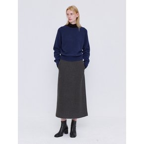 Basic Wool Tencel Long Skirt - Charcoal