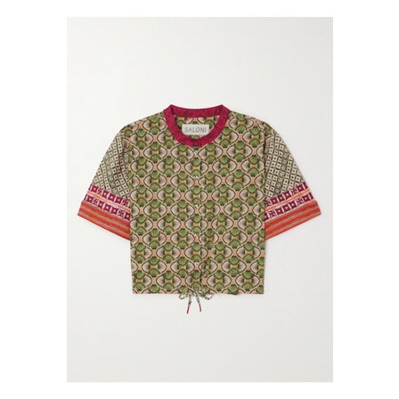 Saloni 주드 클롭 프린트 코튼 포플린 셔츠 그린
