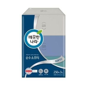 순수소프티 미용티슈(1팩 깨끗한나라 250매x3개입) 1팩