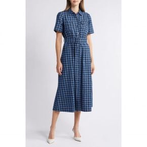 5078264 Anne Klein Houndstooth Print Denim Shirtdress