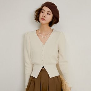 LS_Bubble sleeve v neck cardigan_IVORY