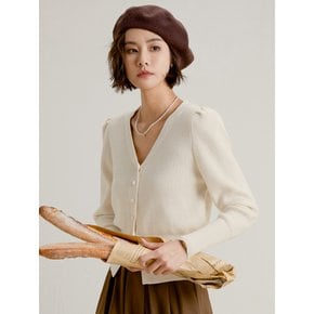 LS_Bubble sleeve v neck cardigan_IVORY