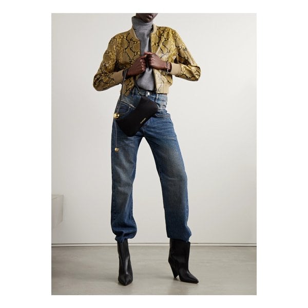 세렘 크롭 스네이크 이펙트 가죽 재킷 스네이크 프린트