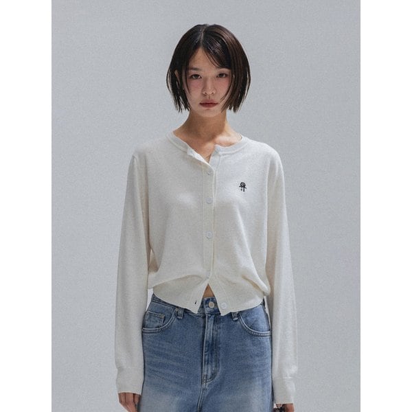 Floral Logo Wool Cardigan_IVORY